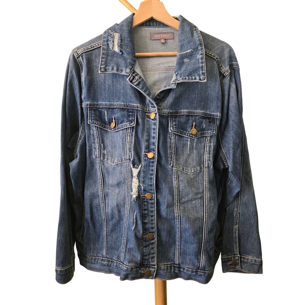 Just USA 1X Distressed Blue Denim Jacket [0470]